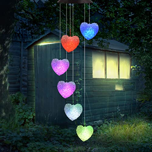 GOKU Sweet Hanging Hearts Solar Wind Chimes for Outside, Color Changing Led Windchimes Lights for Garden Patio Path Porch Window Yard Decorative Hearts Birthday Gift for Mom Grandma Girlfriend Party