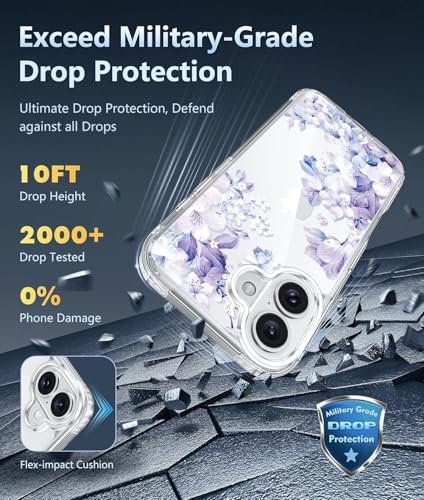 Image of Elzzi Clear Transparent Flower Cover for iPhone 17 Case Shockproof Floral Design Full Camera Protection Shockproof PC+TPU Transparent Cover for Girls & Women (Deep Purple)