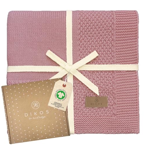 DIKOS® Manta para bebé de 100% algodón orgánico Gots | Suave Manta para recién Nacidos para bebé niña/niño | Manta de Punto para Todo el año | Equipamiento Inicial para recién (Frutas del Bosque)