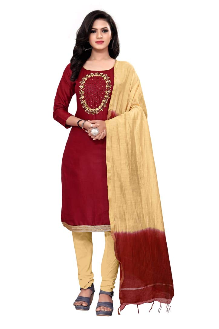 DNZ Trendz Women's Banarasi Jacqaurd Silk woven Embroidery Work Cotton Dupatta Salwar Suit Dress Material Unstitched Fabric (Free Size) 23