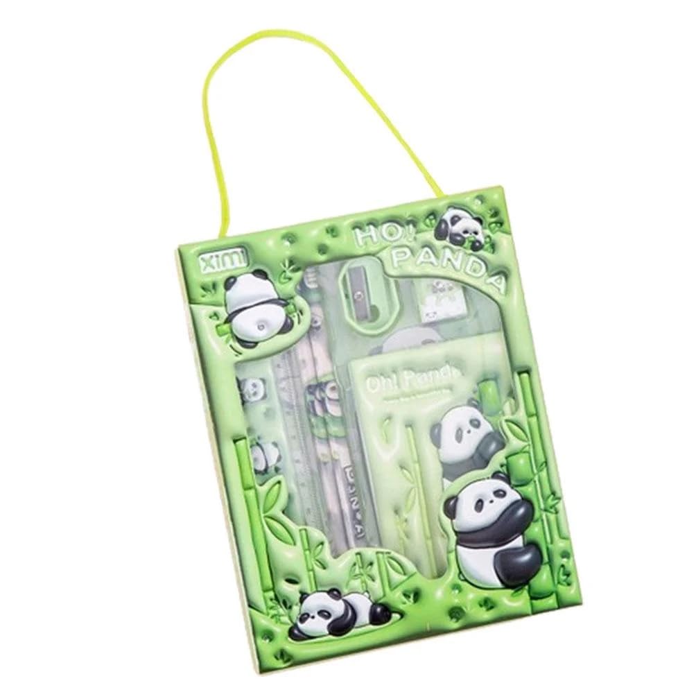 PRIME DEALS Kids Panda Stationary Kit for Girls Pencil Pen Book Eraser Sharpener - Stationary Kit Set for Girls/Birthday Gift (Panda 6 Pcs), Green
