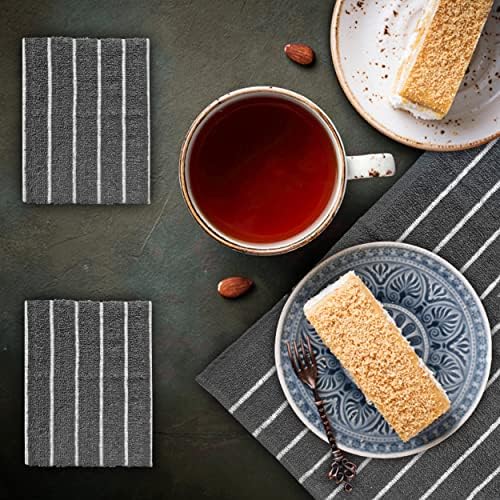 SPINGTON Luxury Stripe Designed Heavy Duty Kitchen Tea Towels - Large Size 65 x 41 cm, 100% Pure Cotton, Super Absorbent and Durable - Lint Free Dish Towels (Pack of 5) GREY