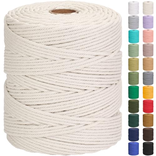 GOHOF Cotton Macrame Cord 5mm 328yards Natural Cotton Rope Colored Soft Macrame Supplies for Plant Hanger Wall Hanger Dreamcatcher (Beige)