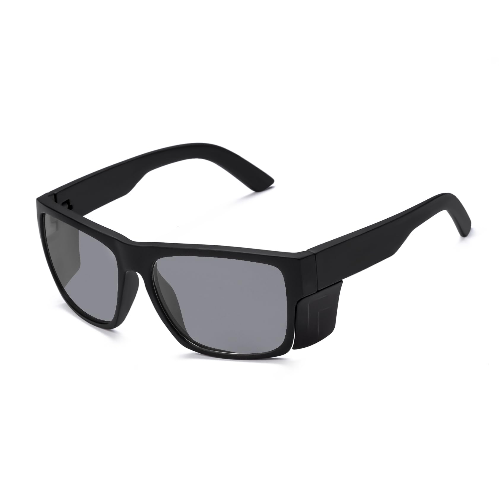 Gafas de sol de seguridad para hombre, color negro mate, polarizadas ANSI Z87+, protección UV, polarizadas negras ahumadas, 48,3 mm