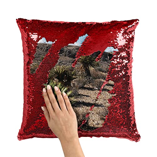 Coussin à Sequins Rouge Agave Idée Cadeau Originale Déco Voyage US