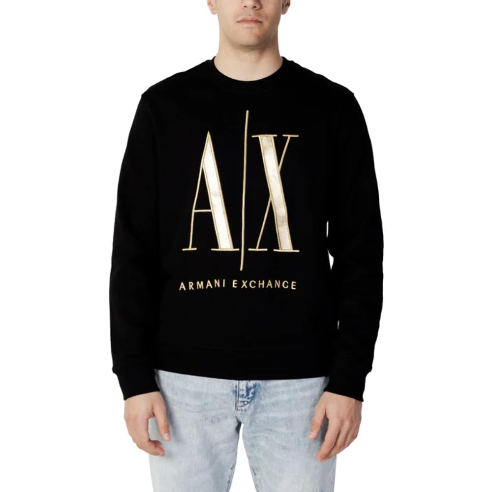 Armani Exchange Men's Black Official Store Sweatshirts Without Hood