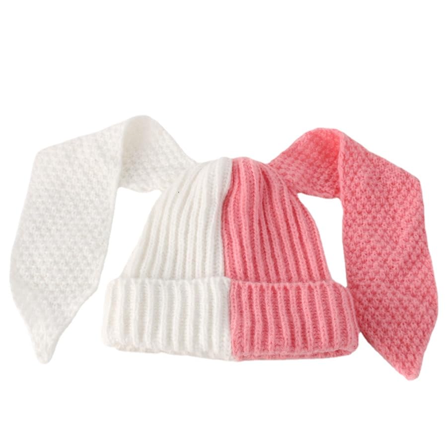 Color Block Knit Beanie, Cute Bunny, Long Ears, Grunge 
