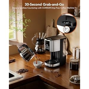 Cowsar 10 cup programmable coffee maker drip coffee machine with bold brew mode auto pause keep warm function blackstainless steel  urban country home decor