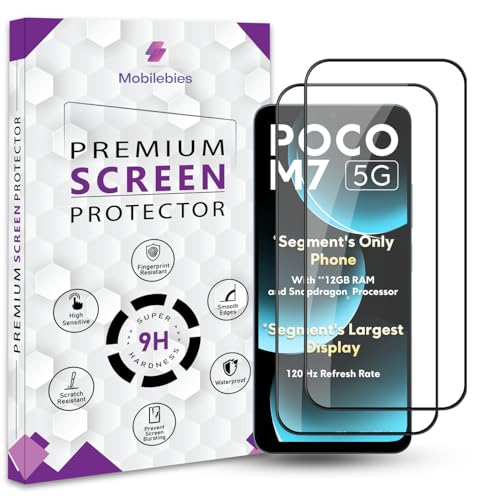 Image of Premium Tempered Glass Screen Protector Guard For Poco M7 5G (6.88 Inch, Pack of 2) | Edge to Edge Coverage With Easy to installation kit