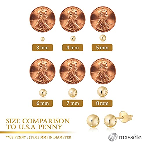 14K Yellow Gold High Polished Shiny Stud Post Sphere Round Ball Earrings With Post And Butterfly Back Closure 7 Millimeters #TOP1