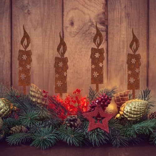 Vaktop Gartenstecker Weihnachten, 4 Stück Gartenstecker Rost Deko,...
