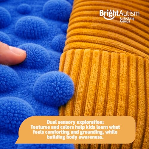 Image of Bright Autism Hugger Pillow for Dual Sensory Needs- Calming Vibrating Yellow & Blue Pillow for Kids. Relaxing Tool that Helps Children Soothe Stress or Anxiety. Perfect Sleep aid for a Sensory Room.