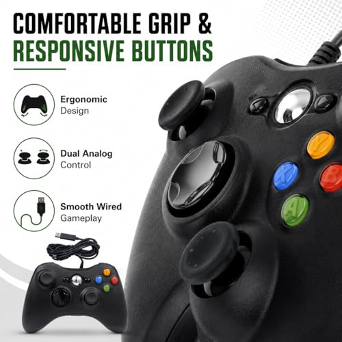 Image of PlayxSundi X-360 Wired Game Controller | Dual Vibration Joystick Gamepad | USB Plug & Play | Compatible with Xbox 360, Xbox 360 Slim & PC Windows XP /7 /8 /10 /11 | 2.2M Cable | RoHS CE Certified | Available in 6 Colours