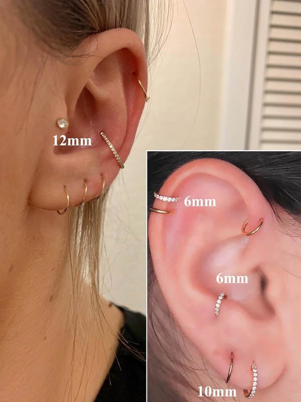 1Pcs 18G 16G Titanium Cartilage Earrings Crystal Nose Hoop for Women Diameter 6mm 8mm 10mm 12mm CZ Helix Conch Daith Rook Tragus Lobe Snug Lip Nostril Rings Body Piercing Jewelry-Silver-Gold-Black - Image 5