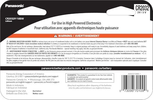 Panasonic CR2032 3.0 Volt Long Lasting Lithium Coin Cell Batteries in Child Resistant, Standards Based Packaging, 10 Pack - 1