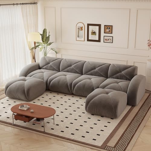 Yihomfy Canapé d'angle Convertible Moderne - 258 cm Grand canapé d Angle compressé 6 Places, canapé modulable en Chenille en Forme de U avec 2 poufs pour...