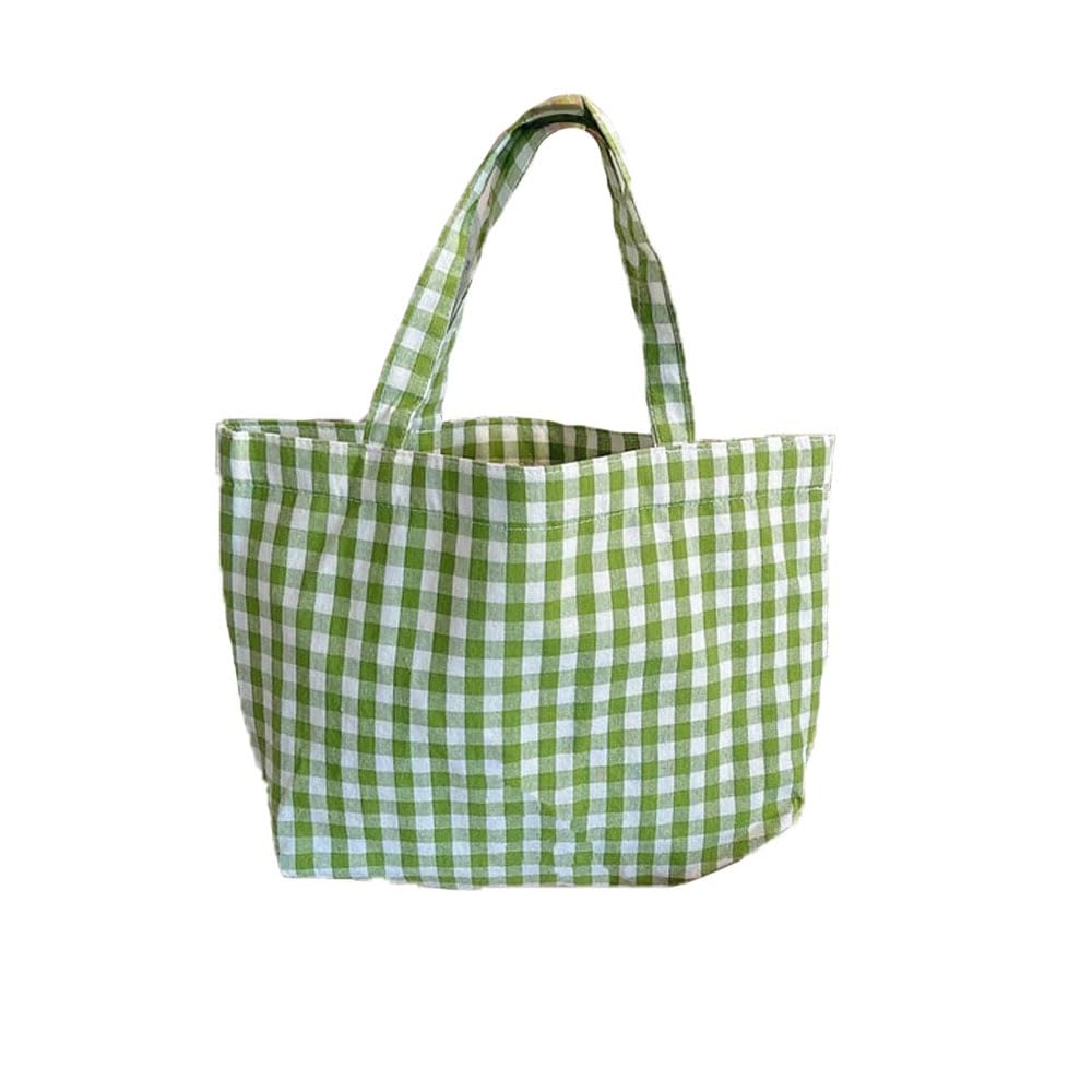 Joyhey 1 Pc Plaid Small Canvas Tote Bag, Grocery Shopping Bag, Beach Bag 7.9" x 12.6"