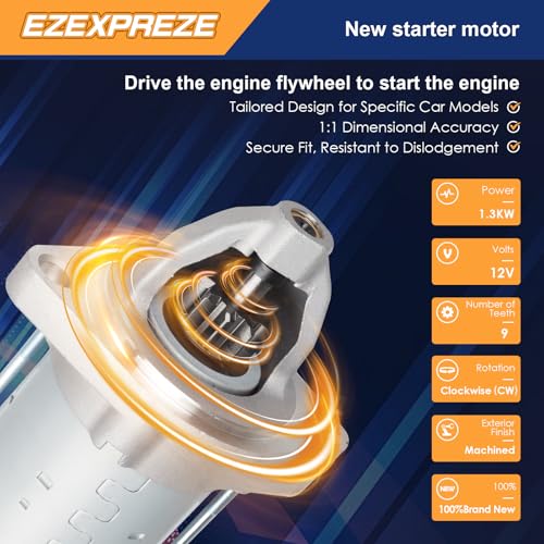 Image of 19824N Ezexpreze Starter Motor Compatible with BMW 08-11 128i 3.0L, 07-11 328i 3.0L, 06-07 525i 3.0L, 08-11 528i 3.0L, 14-16 528i 2.0L, 06-11 Z4 3.0L, 12-16 Z4 2.0L, 1.3kw 9-Teeth CW 428000-4490