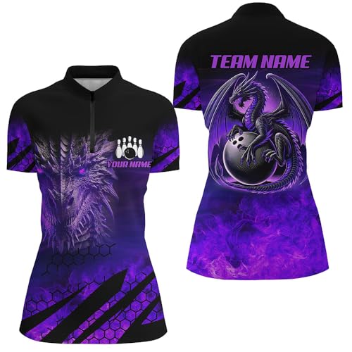 ChipteeAmz Custom Dragon Flame Bowling Shirts, Black Purple Green Red Dragon Fire Team Bowling Jerseys for Men and Women4