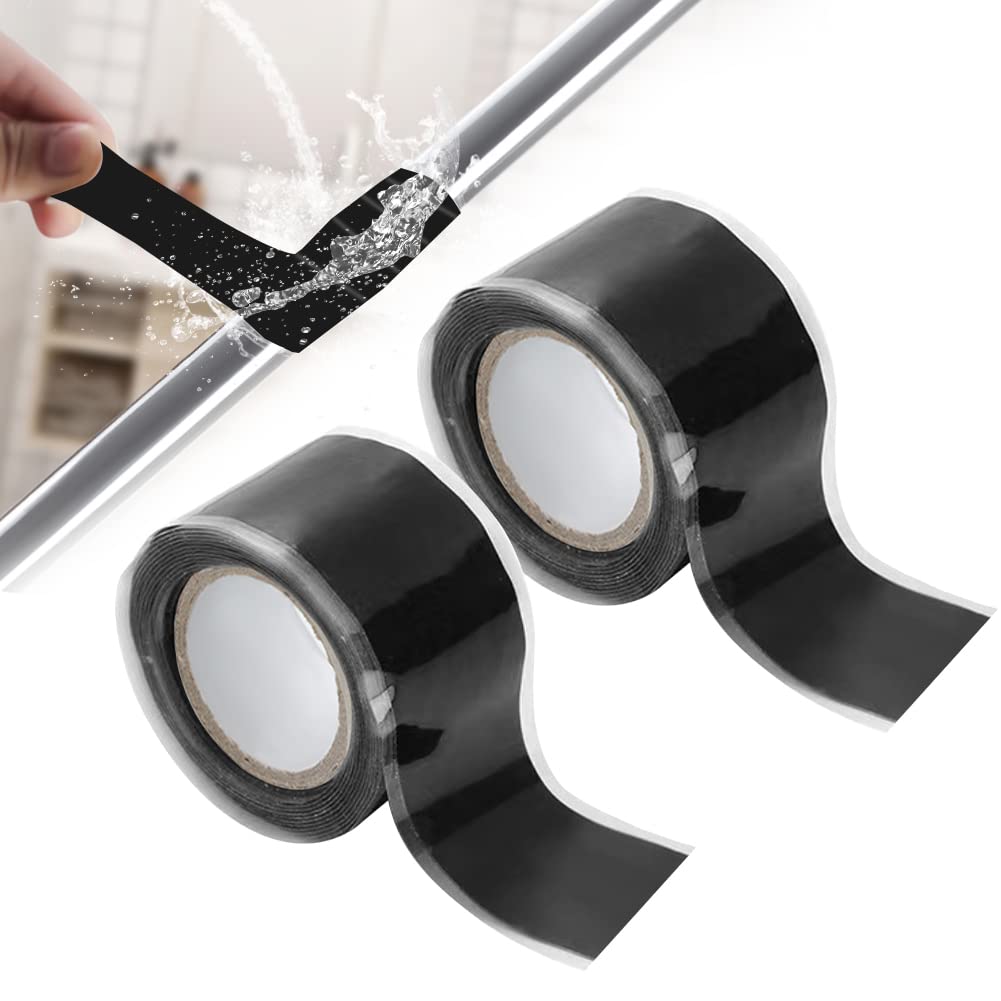 ThatsRad 2 PZS Cinta de Silicona de Autofusión 25mm x 3 Metros Cinta Aislante Negro Cinta de Selladora Autoadhesiva Cinta Reparación para Fuga de Agua en Tuberías, Fuga de Manguera, Cables Eléctrico