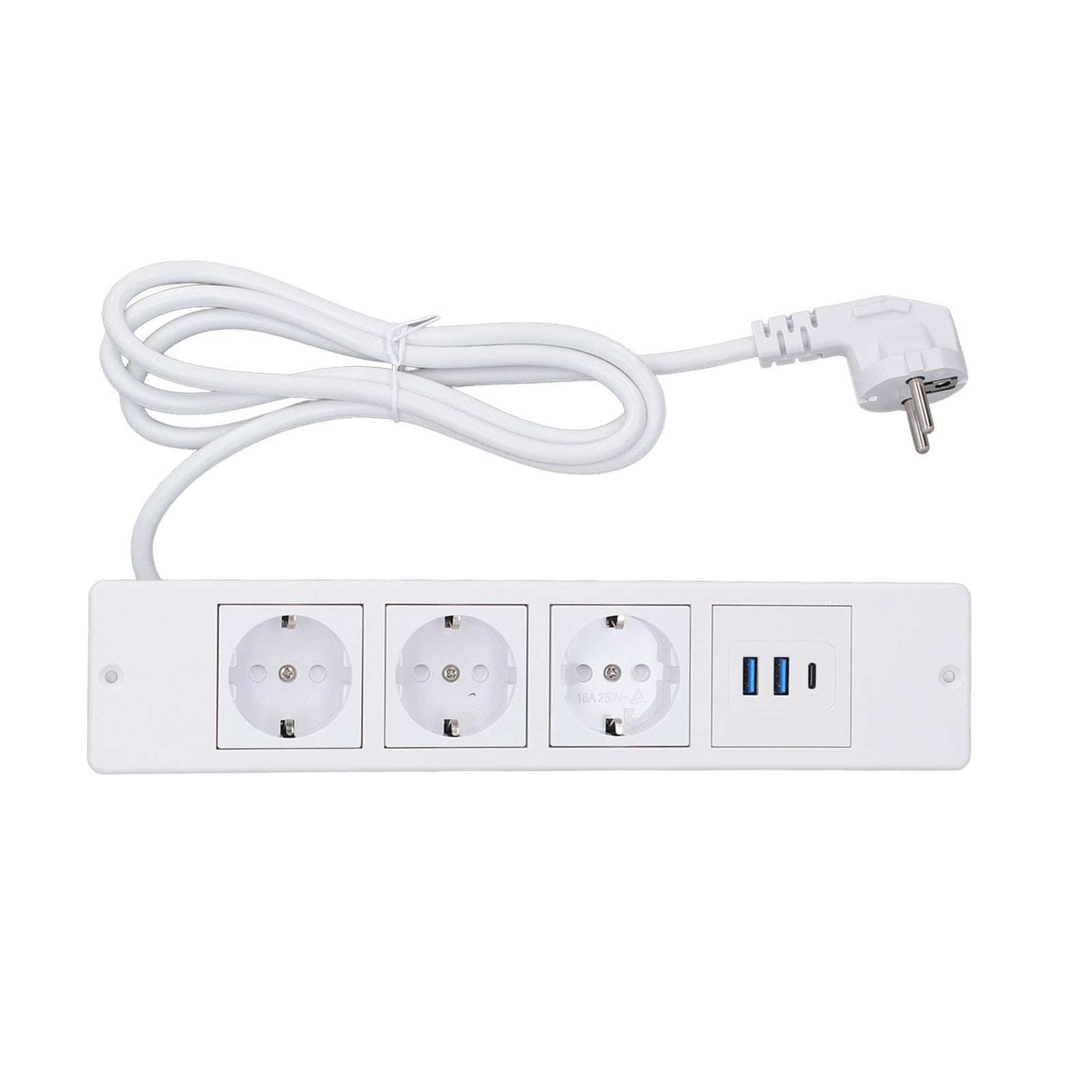 Schimer Multipresa da Incasso con 3 Prese e 2 Porte USB Cavo da 1,5 M Design Compatto per L'organizzazione della Scrivania (Bianca)