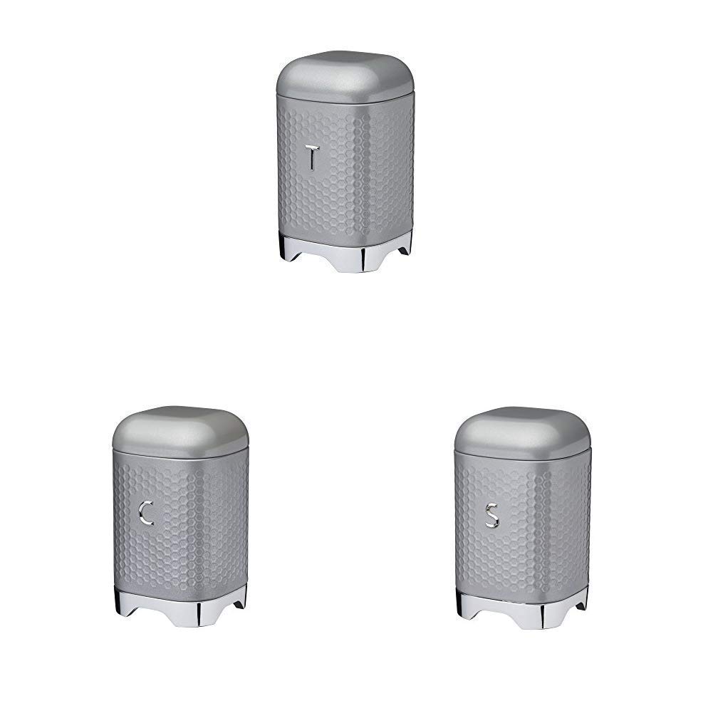 Kitchen Craft Lovello Grey Textured Metal Tea Coffee Sugar Canister Box Set