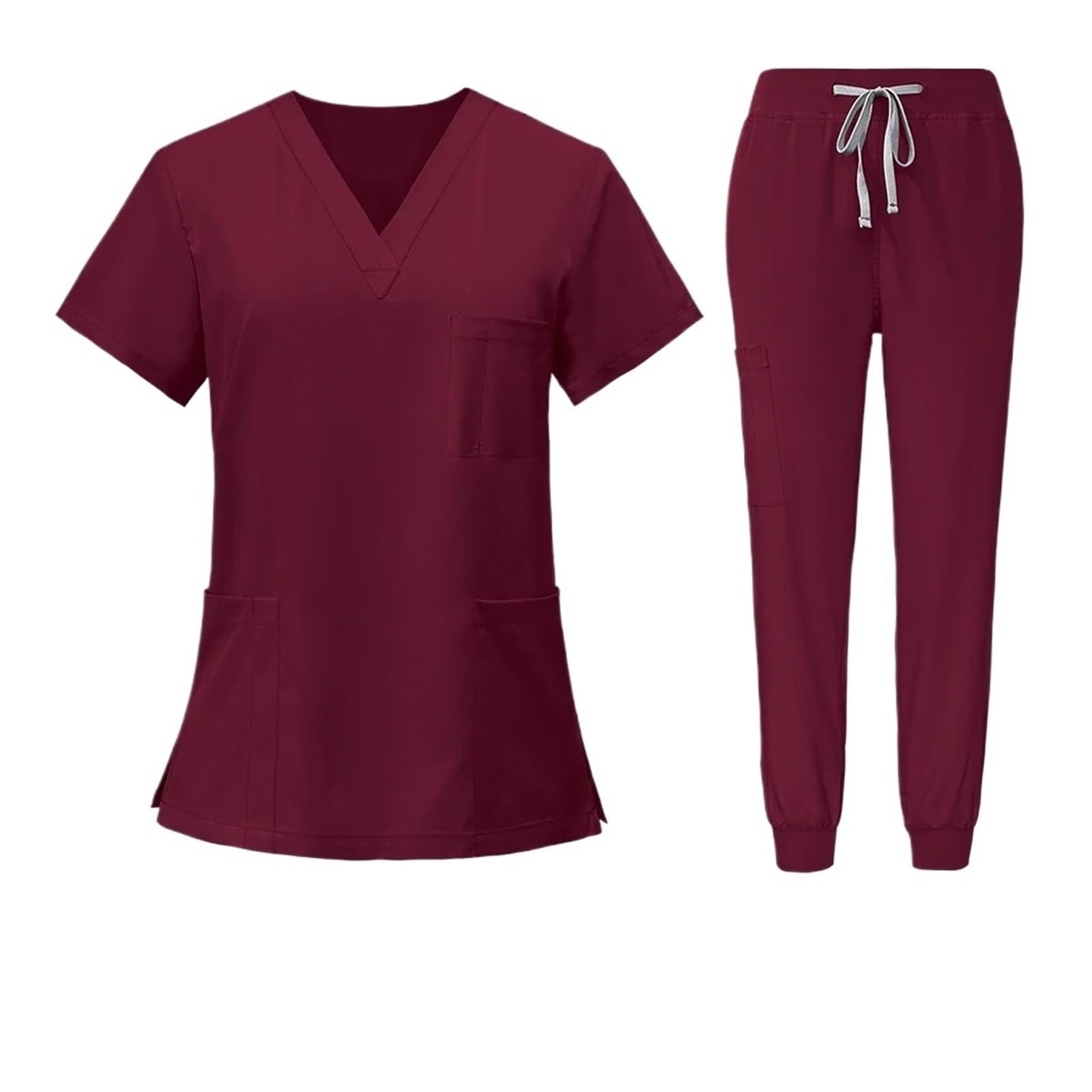 Camici da Donna Multicolori, Divise for Medici, Infermieri, Accessori, Magliette con Scollo a V, Jogger, Clinica odontoiatrica, Salone di Bellezza, Abbigliamento da Lavoro(Red,XXL)