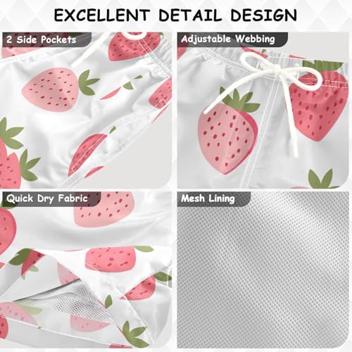 Pigsaly Boys' Swim Board Shorts Light Pink Strawberry Boy's Swim Trunks Kids Swimwear XS3