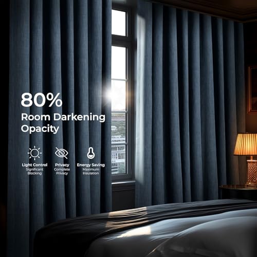Image of HPD Half Price Drapes Grommet Linen Curtains 120 Inches Long Room Darkening Curtains for Bedroom & Living Room (1 Panel), 50W x 120L, Reverie Blue
