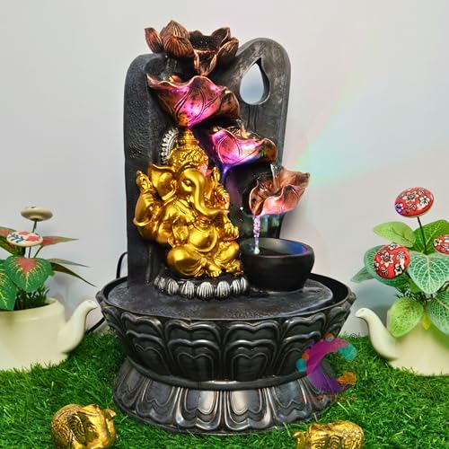 Image of Craftisana Decorative Water Fountain for Home Decor, Office, Indoor & Outdoor, Garden, Puja Room, Vaastu, Reception, Spa, Gifting. (Golden Ganesh), Polystone