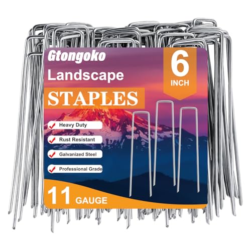 Gtongoko 120 Pack Galvanized Landscape Staples Plant Cover Stakes 6 Inch 11 Gauge Lawn Staples Fence...