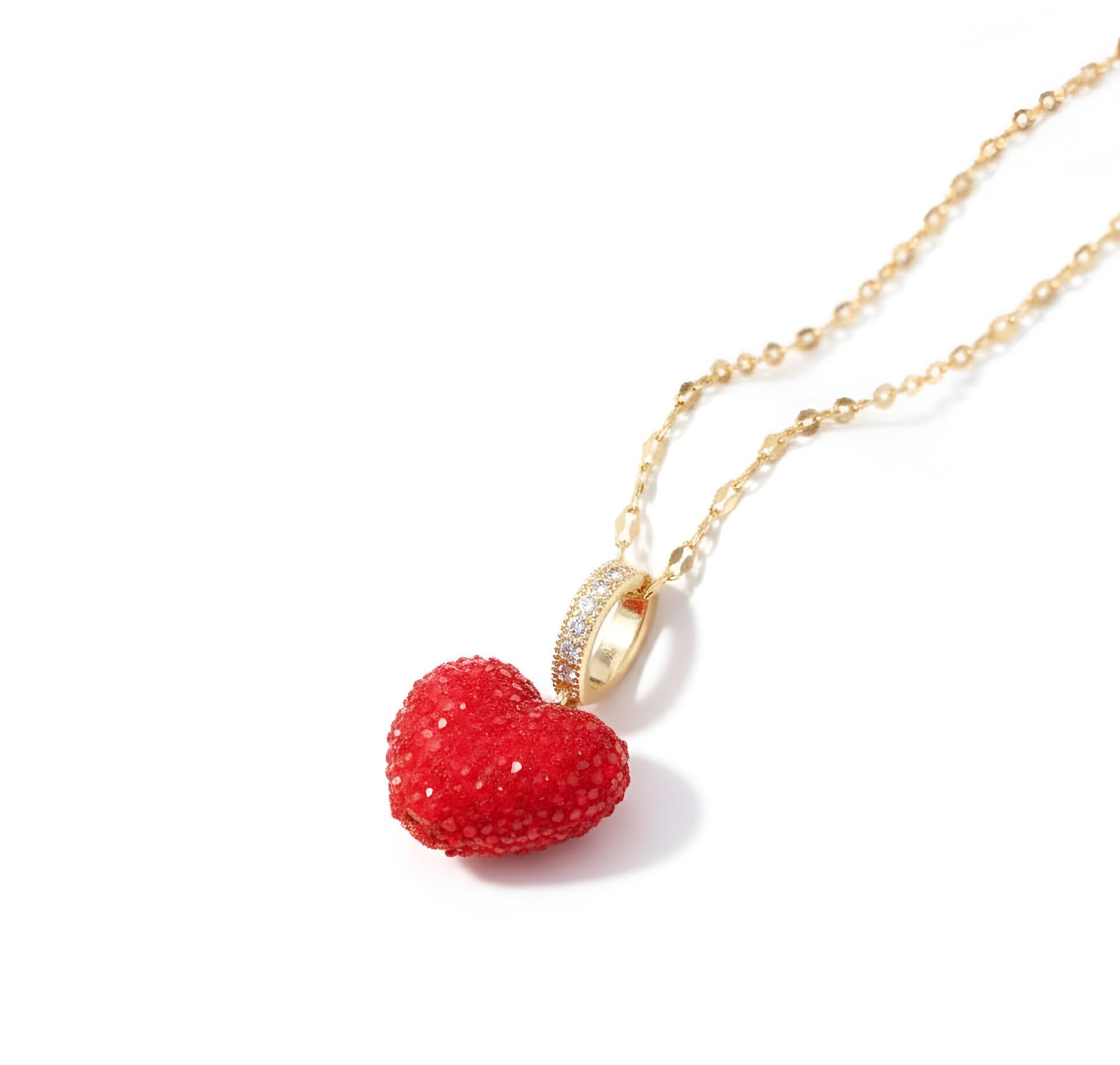 inites Elegant Red Heart Pendant Locket Necklace For Women & Girls | Anti Tarnish Golden Chain with AD Nug Studded Textured Love Heart Charm | Romantic Valentine's Day Gift, Anniversary Jewelry-picture-10