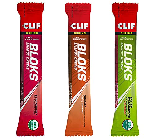 Energy Chews - Clif Bloks - 3 Flavor Variety Pack - Salted Watermelon - Orange - Strawberry - Non-Gmo - Plant Based Food - Fast Fuel For Cycling And Running - Workout Snack (2.1 Ounce Packet, 3 Count) #TOP1