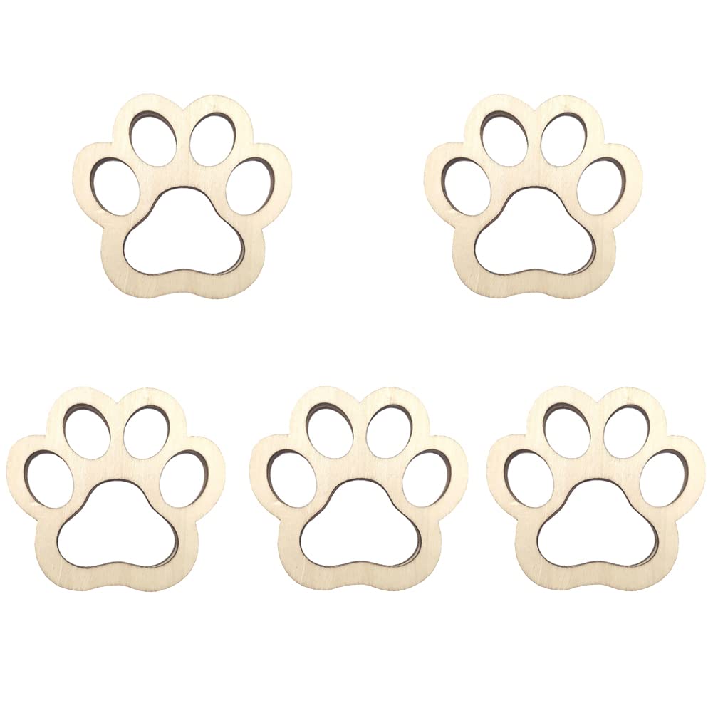 JIHUOO 24 Pcs Paw Shaped Wooden Cutouts Dog Cat Claws Puppy Paw Cutouts Wood Pet Paw DIY Craft Embellishments for Painting Crafting