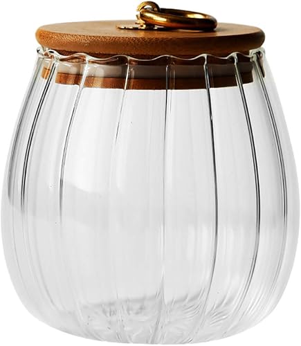 Miniatura 1 de ABOOFAN Recipiente de vidrio para almacenamiento de alimentos con tapa de madera, en forma de calabaza, té de miel, leche en polvo, granos de café,