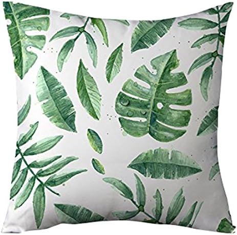 decorpillow Green Banana Leaves Decorative Cushion Cover Case for Sofa Square White Throw Pillow Covers for Living Room 45 x 45 cm