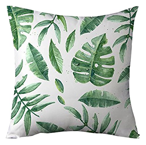 decorpillow Green Banana Leaves Decorative Cushion Cover Case for Sofa Square White Throw Pillow Covers for Living Room 45 x 45 cm