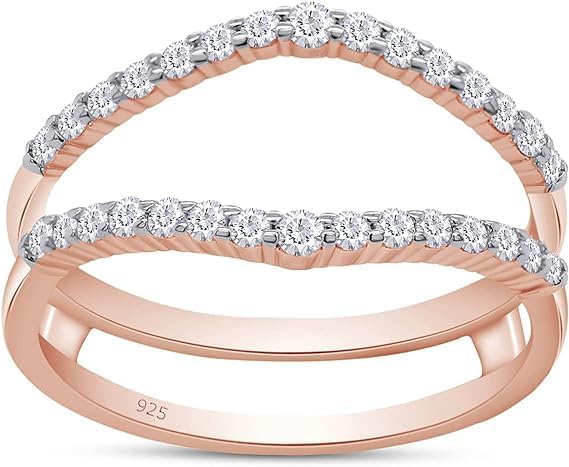 Created Round Cut White Diamond 925 Sterling Silver 14K Gold Finish Beautiful Curved Enhancer Guard Ring Valentines day Gift For Women
