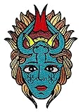 Optical Illusion Flip Face Iron-On Patch Tattoo Embroidered Demon Girl Design