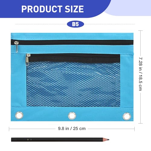 Image of Pencil Pouch for 3 Ring Binder - 3 Hole Zipper Pen Case Bag Holder Bulk Accessories Clear Window Aesthetic Organizer Pockets