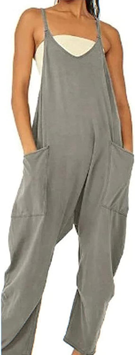 Tuoria Jumpsuit - Tuoria Wide Leg Jumpsuit, Tuoria Womens Casual Wide-Leg Jumpsuit with Pockets (M,Grey)