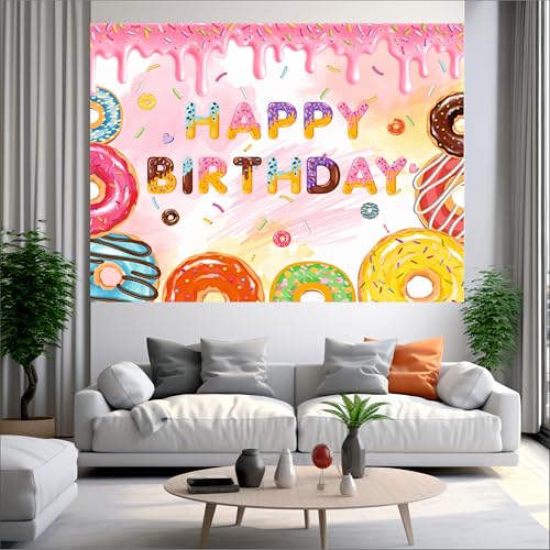 Image of Donuts Birthday Backdrop 5x4 Ft | Backdrops for Decoration | Birthday Decoration Backdrop | Banner for Kids Theme Party