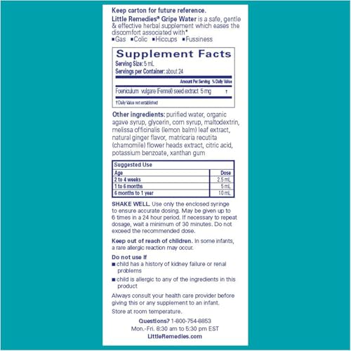Image of Little Remedies Gripe Water for Babies, with Chamomile, for Baby Gas Relief, No Alcohol or Artificial Dyes, 4 Fl Oz (Pack of 3)