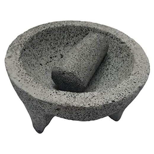 Authentic Mexican Molcajete Guacamole Salsa Maker Bowl Volcanic Rock Mortar and Pestle (Classic Design)