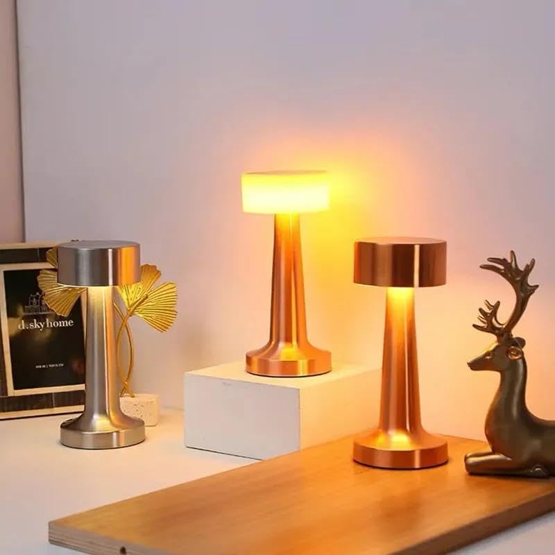 Image of Rose Gold LED Table Lamp - Modern Decorative Bedside Night Lamp with Soft Warm Light, Minimalist Metal Desk Light for Bedroom, Living Room & Office