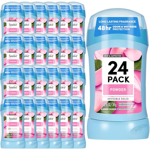 Suave Deodorant for Women, Powder 24-Pack – Invisible Solid Antiperspirant Deodorants, 48H Protection, 1.2 Oz Ea
