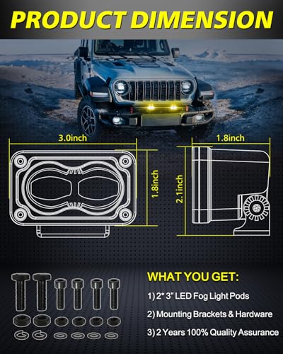 Image of SAE Yellow LED Fog Lights 3 inch 40W CREE LED Street Legal Fog Lights | SAE DOT Approved Compliant, High Intensity CREE LEDs, Cut-off Beam Fog Lights for Truck Motorcycle Pickup SUV Car Surron