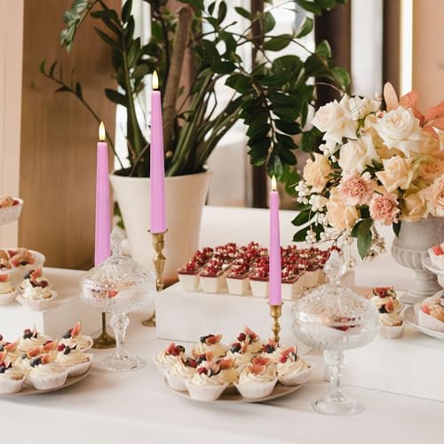 Image of Pink Flameless Taper Candles, 9.6 inch Battery Operated Candles with Remote, Real Wax Led Candle, Flickering Flameless Candlesticks for Home Party Wedding Romantic Night Decor