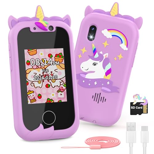 Smartphone Niños, Ashfly Teléfono móvil para niños, Cumpleaños Navidad Teléfono móvil Juguete Educativo,Regalo para niña 3 4 5 6 7 8 9 10 años, 2,4" Teléfono de Juguete con Doble cámara