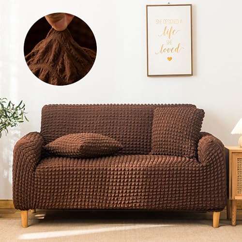 ソファカバー ソファーカバー マルチカバー 肘付き ストレッチ素材 伸縮性良く 柔らかい ふわふわ 北欧風デザイン ソファー保護 洗える 厚手 おしゃれ 優しい肌触り感 四季適用 (チョコレート, 1人掛け)